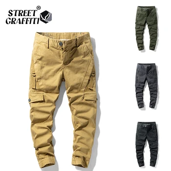 2021 New Spring Men's Cotton Casual Cargo Pants Men Clothing Autumn Fashion Elastic Waist Quality Overalls Tipo Men Cargo Pants 1