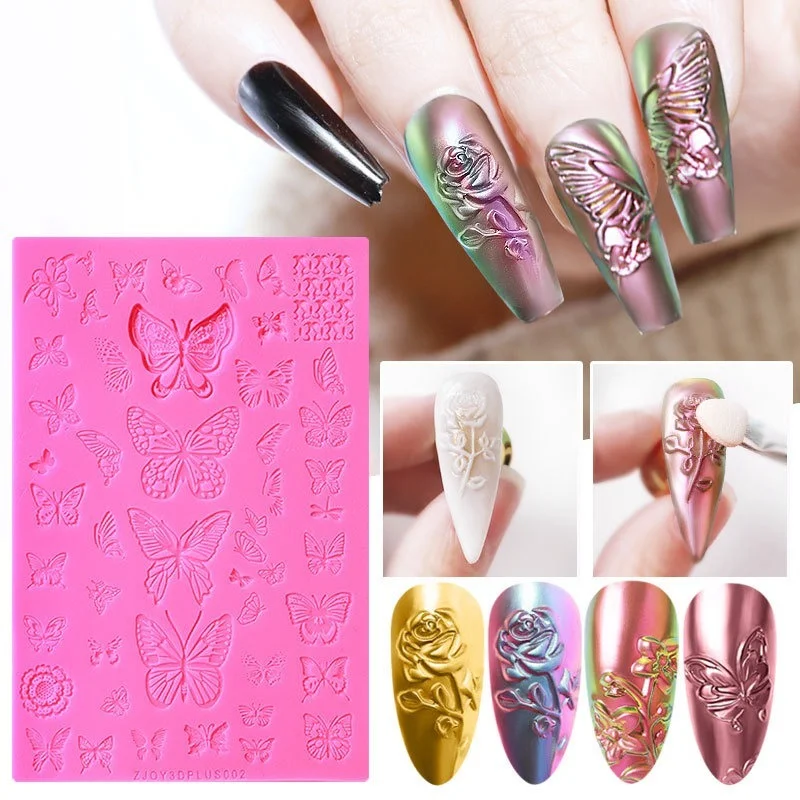 

Silicone 3D Relief Nail Art Stamping Plate Tool Kit Rose Flower Maple Leaf Design DIY Nail Stamper Stencil Template for Manicure