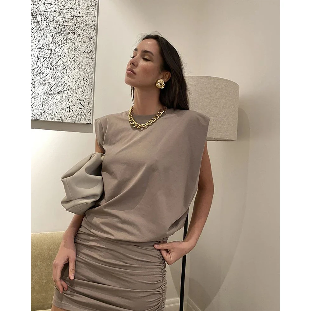 Новое летнее платье для женщин драпированные подплечники облегающее без рукавов