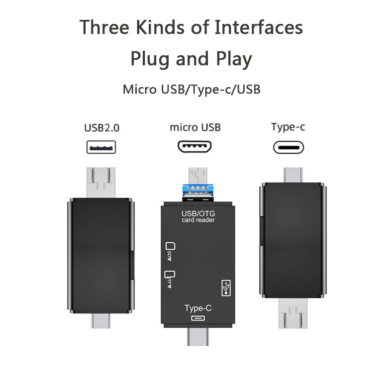 

USB2.0 / TYPE-C / Micro USB OTG TF/SD карты 2-образными пазами флэш-память устройство для чтения карт USB + TYPE-C кабель + кабель micro-usb кард-ридер для ПК компьютер