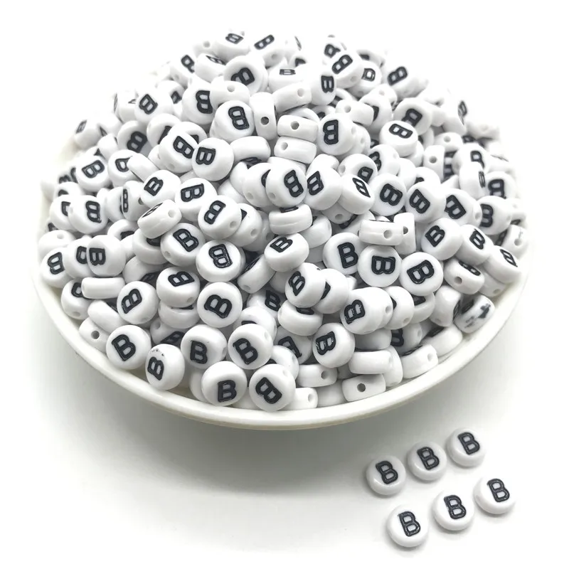 100pcs 4x7mm round letters 26 letters beads multi-color peach heart-shaped spacer beads For bracelet necklace jewelry making - Color: B