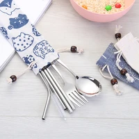 304 korean stainless steel tableware outdoor travel knives forks spoons chopsticks straws portable sets