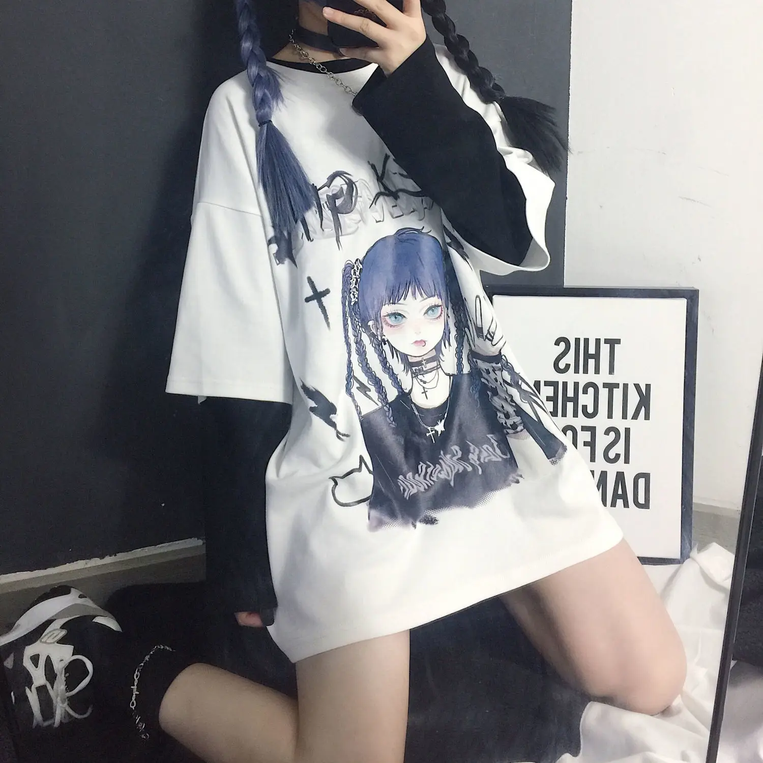 

Women's T-shirt Gothic Top Harajuku Anime Kawaii Graphic Printing Summer 2021 Newest Day Series Plus Size Clothing
