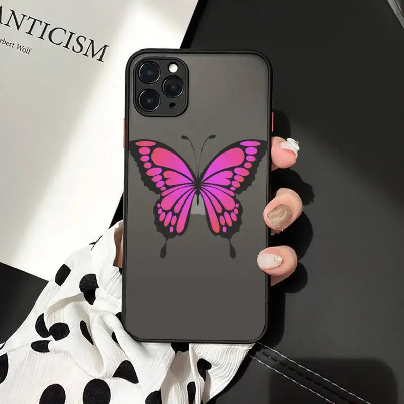 

Phone Case For iPhone 12 11 Mini Pro XR XS Max 7 8 Plus X cute sexy butterfly pink blue Matte transparent cover