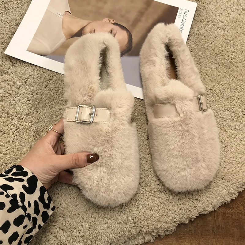 

Мокасины женские с закрытым носком, лоферы на платформе, меховые повседневные кроссовки, без застежки, Элегантная классическая обувь на пло...