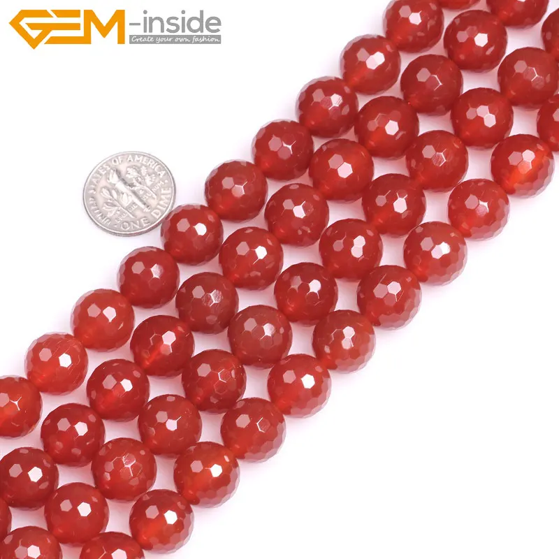 

Gem-inside 8-20mm Natural Round Faceted Red Agates Beads For Jewelry Making 15inches DIY Bracelet Necklace Jewellery Gift