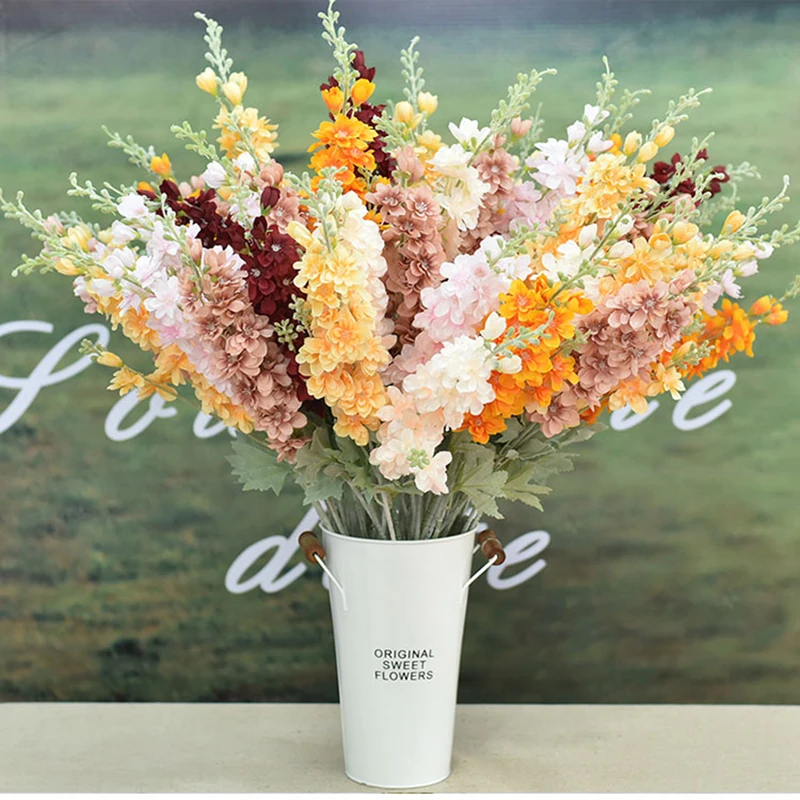 

5Pcs Simulation Large Delphinium Flower Material Silk Flower Wedding Decoration Flower Row Hotel Photography Props Fake Flowers