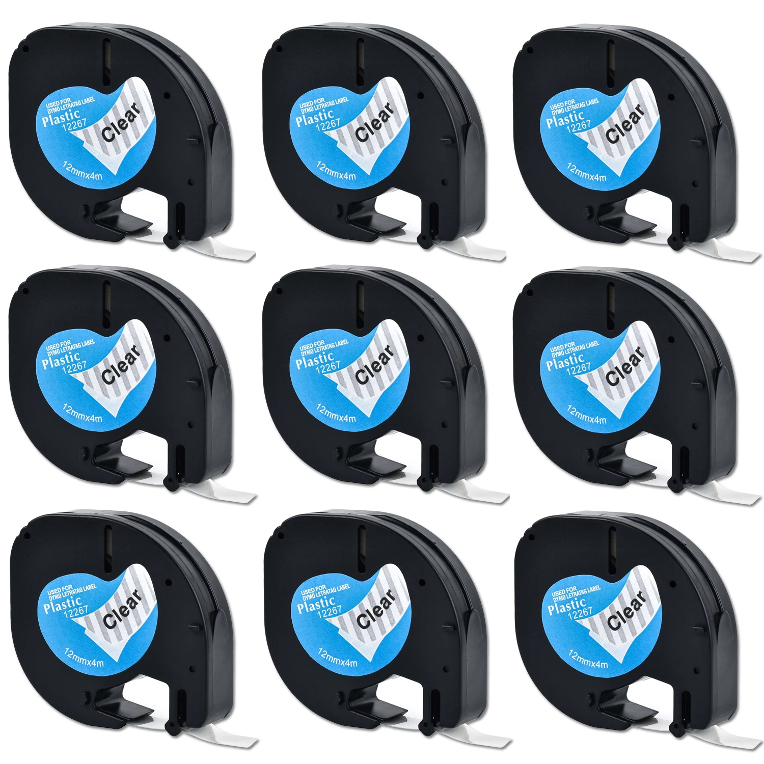 

9units Compatible for DYMO LetraTag 12mm*4m Tape LT 12267 91201 91200 91202 LT18769 12MM*2M for 91331 LT-100H LT-100T