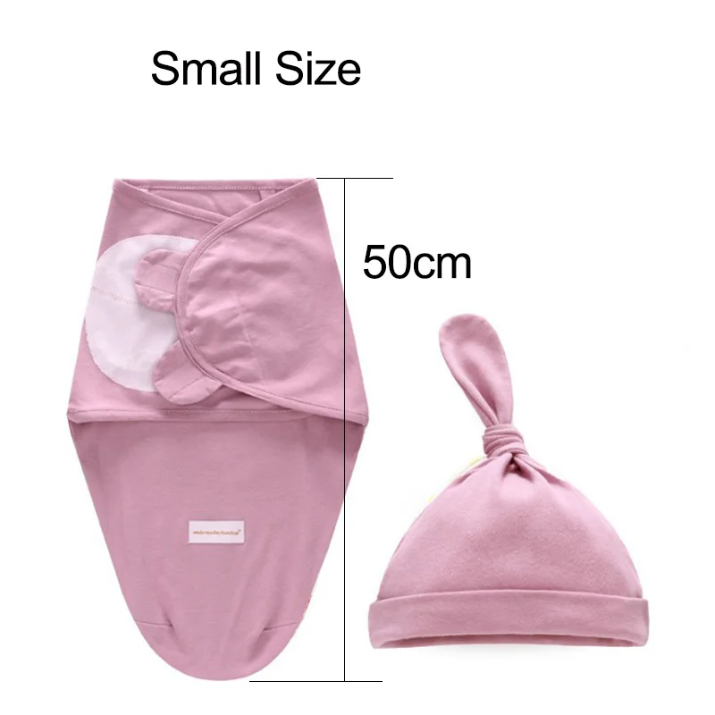Pink-S Комплект из 2 предметов, пеленка для новорожденных+ шапочка, Хлопковое одеяло, постельные принадлежности, милый спальный мешок для младенцев 0-6 месяцев - Цвет: Pink-S