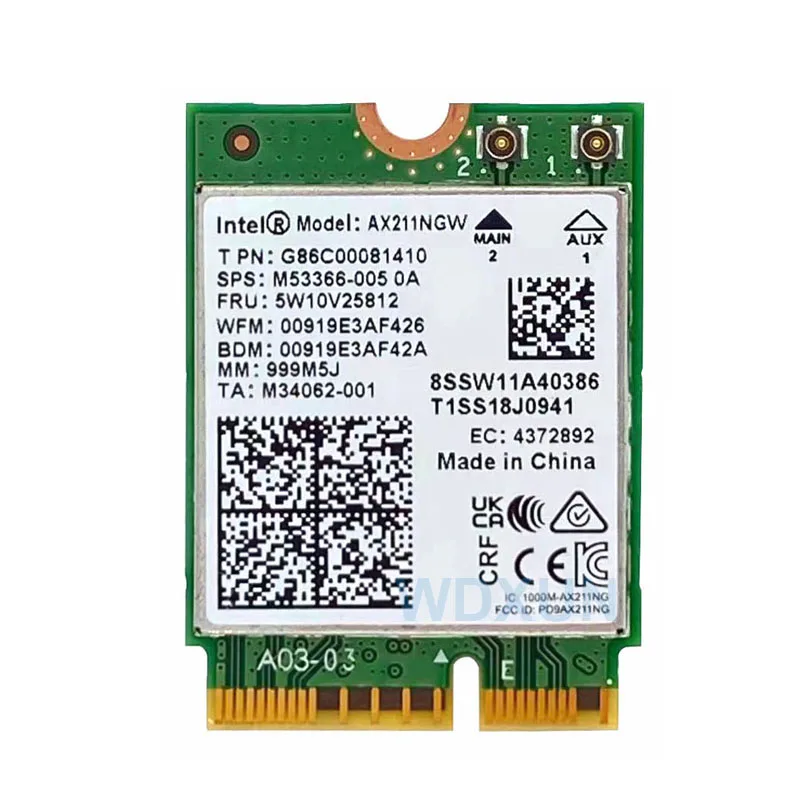Трехдиапазонный адаптер Wi-Fi 6E AX211NGW 2 4G/5G/6 ГГц для беспроводной сети Bluetooth 5 Intel AX211 M.2