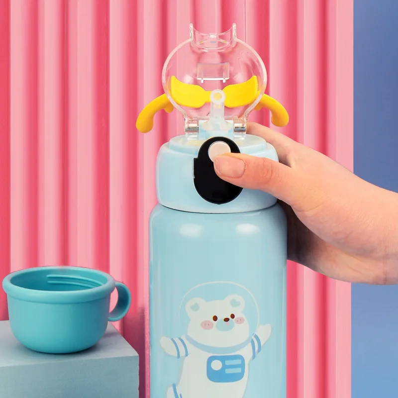 

Children's thermos cup with straws dual-purpose pupils 316 stainless steel kindergarten baby water cup lettering