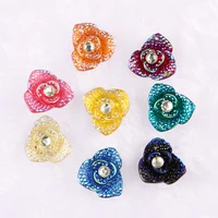 boliao 20pcs 19mm rose flower ab color shiny resin rhinestone flat back sew on bagsclothes pendant decoration r311