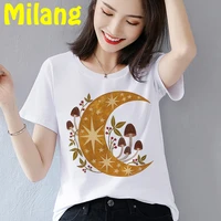 forest moon mushroom funny mujer camisetas white top t shirts summer aesthetics graphic short sleeve t shirt polyester t shirt