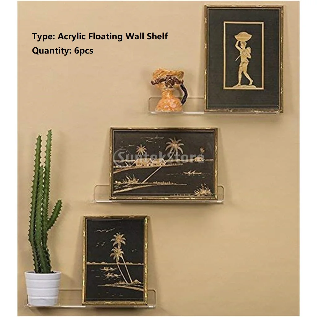 

2-6 Piece Acrylic Floating Wall Ledge Shelf Display Organizer Spice Photos