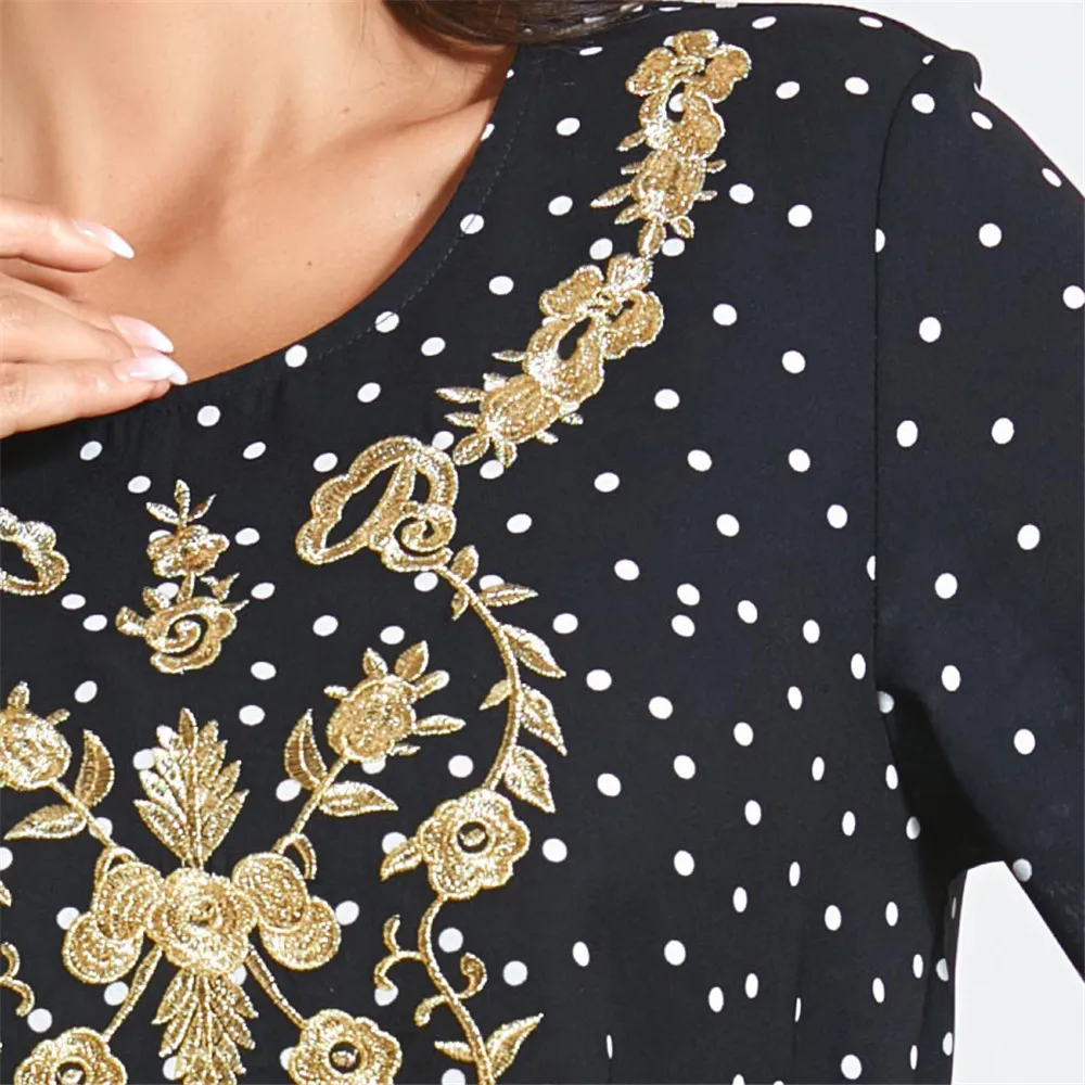 

Women Polka Dot Long Dress Abaya Kaftan Muslim Islamic Clothing Ramadan Vestido Middle East Embroidery Arab Patchwork Fashion