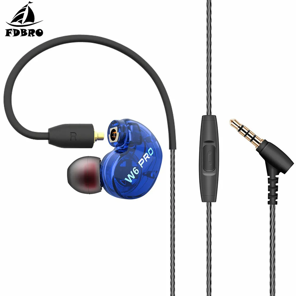 Новые спортивные проводные наушники FDBRO с тяжелыми басами музыкальные W6PRO
