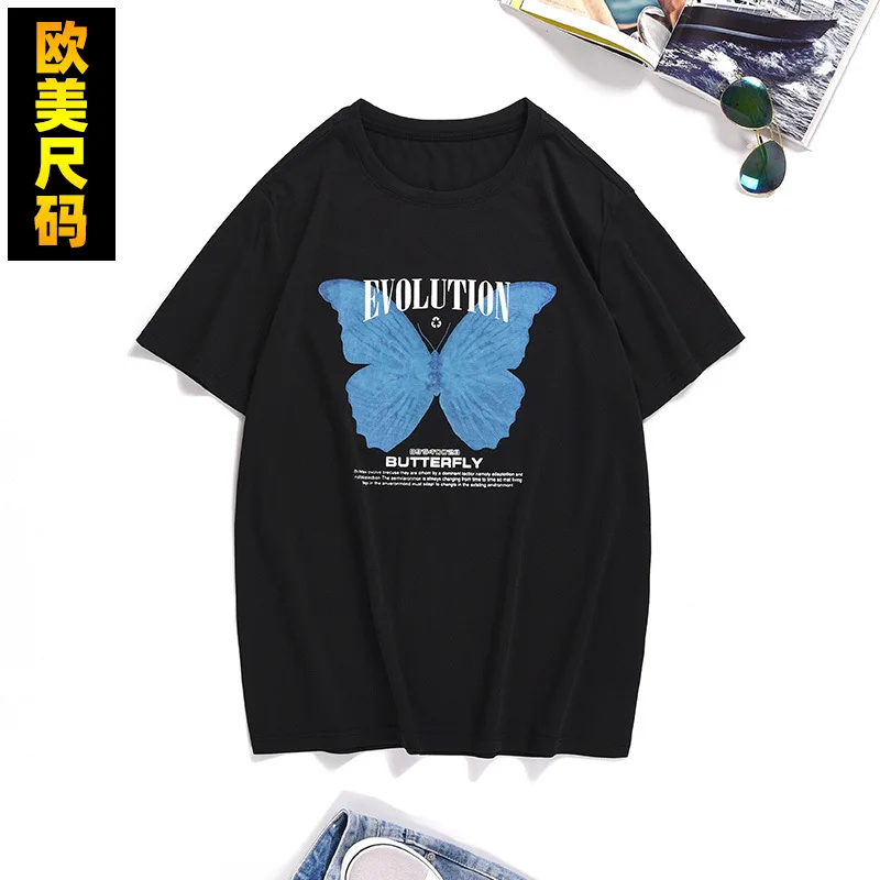 

Summer New Style Pure Cotton Loose Casual Short-sleeved T-shirt Blue Butterfly Fashion Mens T-shirt Mens Clothes -40