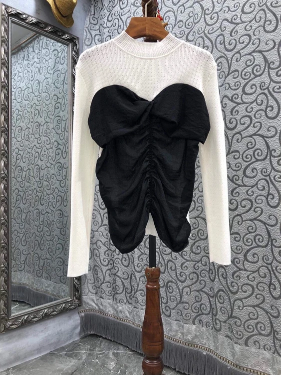 

2021 new women fashion color matching tube top sweet base shirt sweater 912