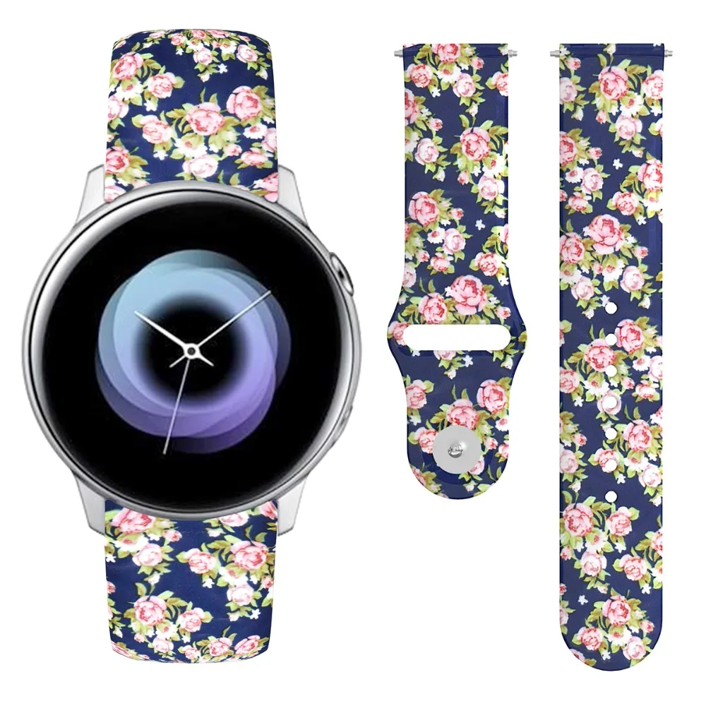 20 мм спортивный браслет с принтом для samsung Galaxy Watch Active 2 Силиконовый ремешок для Galaxy Watch 42 мм спортивный ремешок