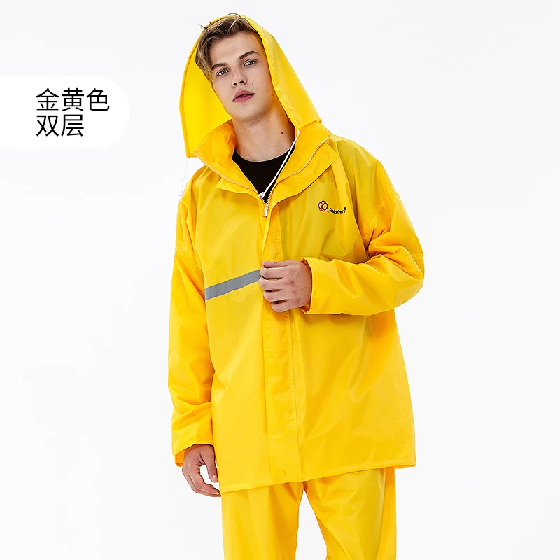Yellow double layer Водонепроницаемый однослойный дождевик, дождевик для мужчин и женщин, для спорта на открытом воздухе, кемпинга, пешего туризма, Непромокаемая куртка, брюки, костюм, пончо - Цвет: Yellow double layer