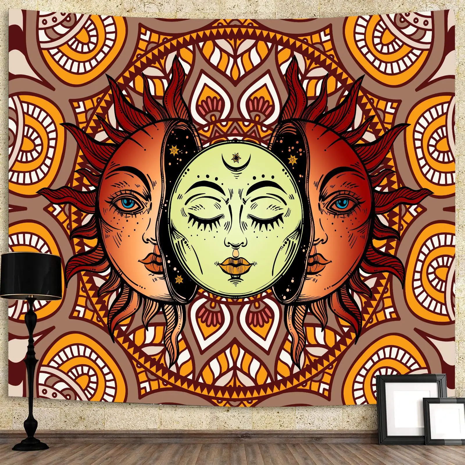 

India Mandala Tapestry Wall Hanging Sun Printed Psychedelic Carpet Aesthetic Room Decor Large Wall Tapestry Hippie Yoga Blanket