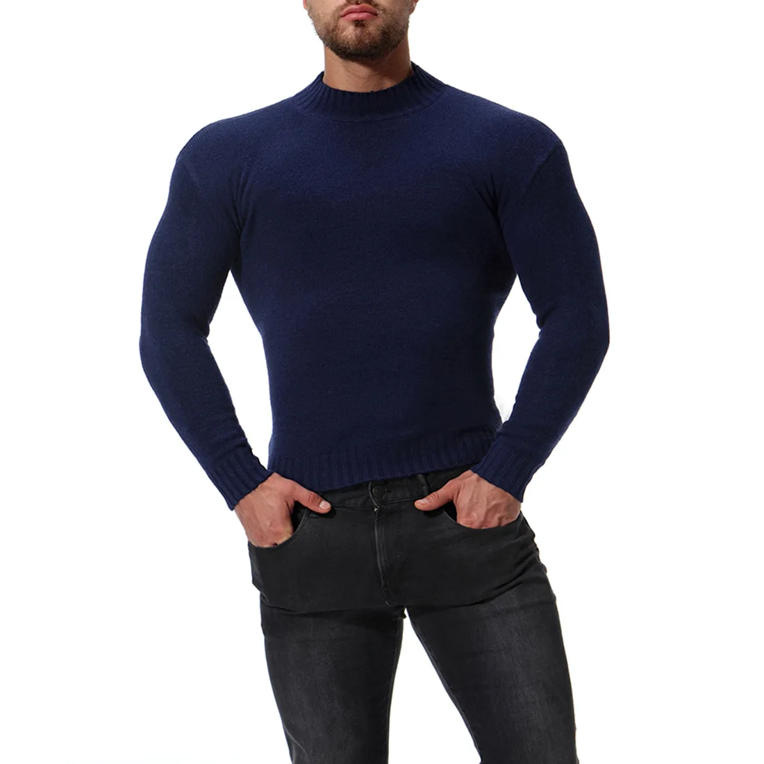 

2019 Spring New Foreign Trade Men's Turtleneck Slim Base Shirt Solid Color Knitted Sweater
