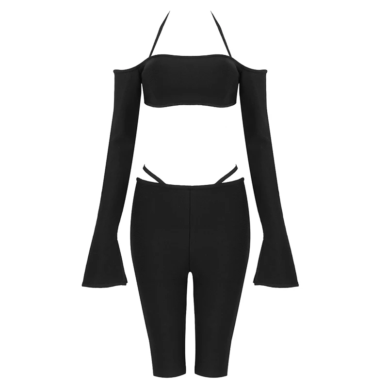 

Elegant high quality sexy women black halter l Vestido Strapless Black long sleeve Celebrity Evening Party Jumpsuits
