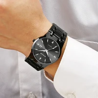 wwoor new fashion business men watch top brand luxury black quartz wrist watch men stainless steel waterproof clock montre homme