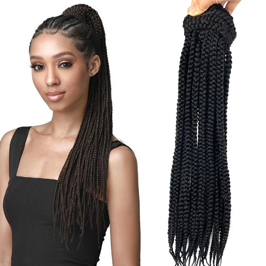 

Long Braided Drawstring Ponytail Extension 20inch Synthetic Box Braid Ponytail Hairpiece Crochet Braids Ponytail for Black Women
