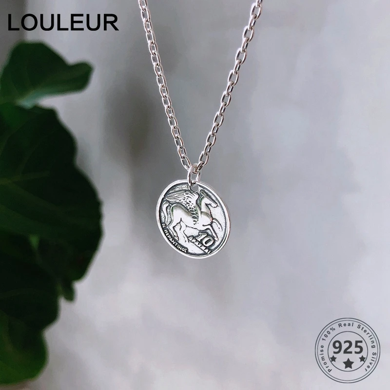 Louleur 925 пробы серебряное греческое ожерелье с пегасом Ретро стиль круглая монета
