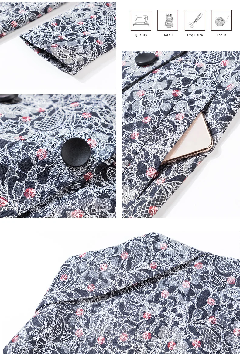 

2021 Spring New Pattern Casual Elegant Floral Windbreaker Long Trench Coat for Women
