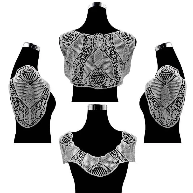 

4PCS/Set Elegant White Cotton Lace Fabric Collar Trim Embroidery Laces Applique Sew On Patch DIY Dress Garment Sewing Accessory