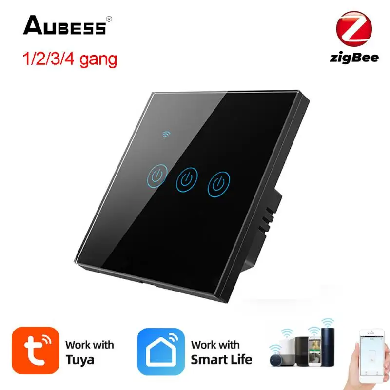 

Tuya Zigbee Smart Light Switch EU Glass Panel Touch Sensor Smart Life APP Control Voice Wall Switch Works With Alexa Google Home