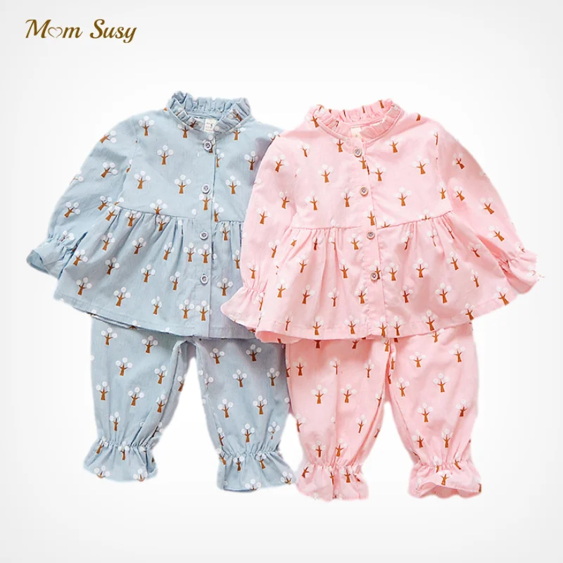 

Newborn Baby Girl Cotton Pajamas Set Shirt+Pant 2PCS Infant Toddler Sleepwear Button Long Sleeve Baby Home Suit Clothes 6M-2Y