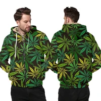 ogkb men winter thicken zipper hoodies green leaves 3d printed fleece jacket harajuku weeds casual fashion smoke leaf funny coat
