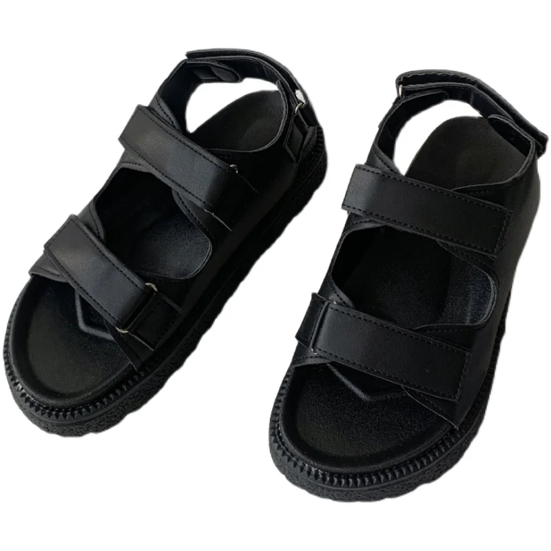 

Female Sandal 2021 Women's Shoes All-Match Girls New Beige Flat Low Summer Fashion Comfort Hook & Loop Back Strap Elegant Rome P