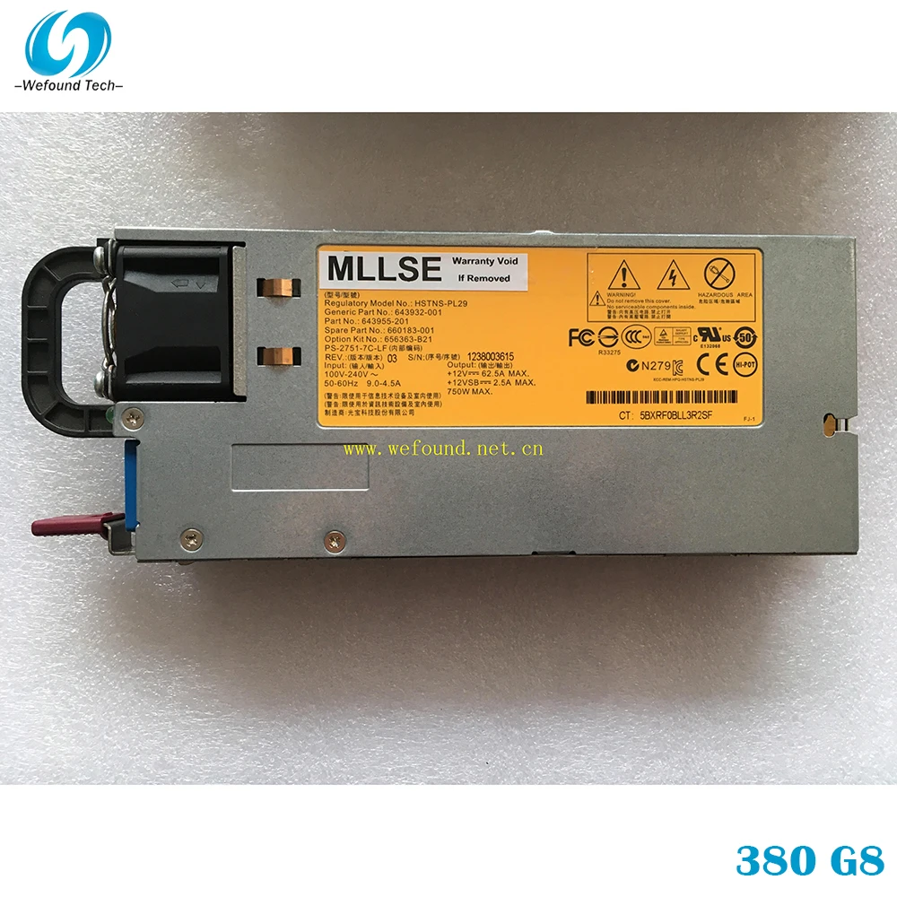 

100% Working Server Power Supply For HP 380 G8 750W HSTNS-PL29 643932-001 643955-201 660183-001 656363-B21 Fully Tested