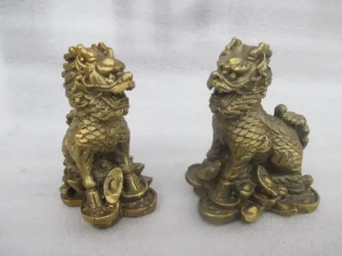

Старинная Китайская Скульптура, медная пара львов, фэн-шуй, статуи собак Кирин, металл, ручная работа
