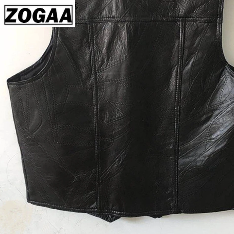ZOGAA мужской жилет черный Байкерский из натуральной кожи мотоциклетная рок куртка