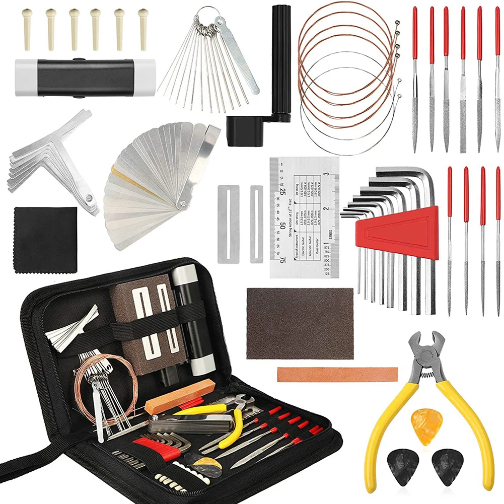 

54pcs Guitar Repair Tool Kit Repairing Maintenance String Leveling Ruler Fret File Set for Changing Strings Setting Intonation