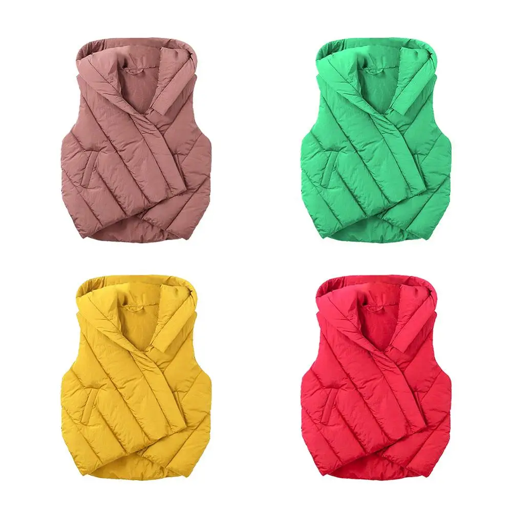 Женский жилет детский для девочек однотонная куртка с капюшоном и принтом зимняя