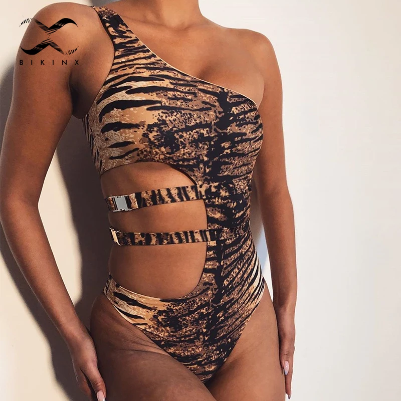 Винтажное боди на одно плечо монокини купальник с узором зебры слитный женский