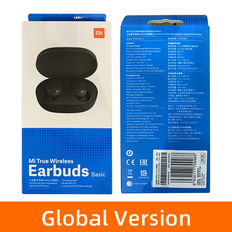 Глобальная версия Xiaomi Redmi AirDots Bluetooth 5,0, наушники-вкладыши TWS, беспроводные Bluetooth наушники, стерео, бас, микрофон, громкая связь, управление AI
