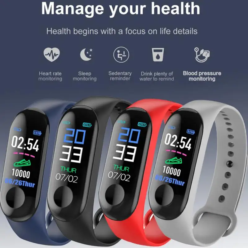 Smart Watch M3 Waterproof Sport Bracelet Fitness Tracker Pedometer Blood Pressure Heart Rate Real-time Monitor | Электроника