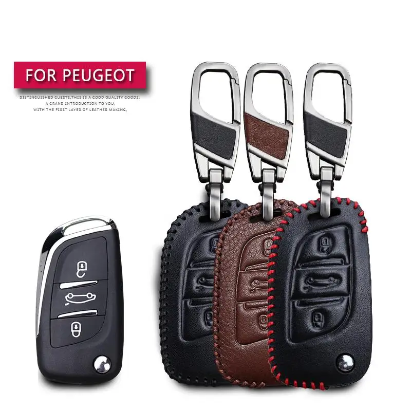 Кожаный чехол для автомобильного ключа Peugeot 207 407 406 307 308 3008 защитный кожаный