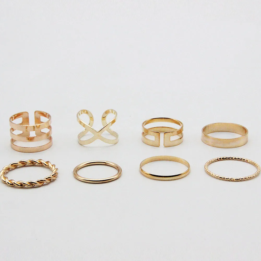 

Fashion new jewelry metal retro personality cross smooth twist open joint ring 8-piece set ring