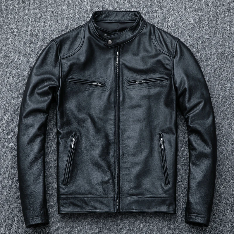 

Spring Autumn Genuine Sheepskin Real Cow Leather Coat Short Motorcycle Jacket Men Clothes 2020
