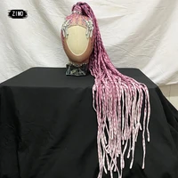designer rhinestone self style wig crystal long hair headwear gogo club party headdress dancer stage drag queen festival outfit