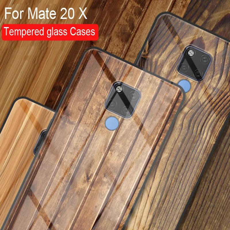 

Mate20X Case Tempered Glass Wood Wooden Stone Patterned Phone Case For Huawei Mate 20X 20x Protective Cover Shockproof Hard 20 X