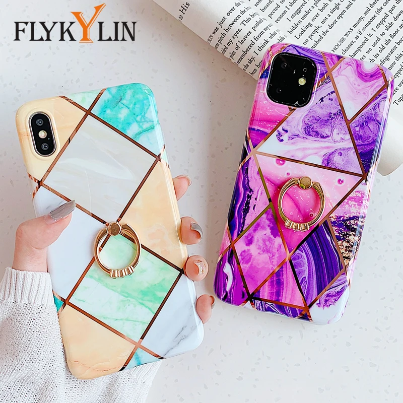 FLYKYLIN чехол с кольцом подставкой для iphone XS XR X 7 8 6 S SE 2 задняя панель мраморный